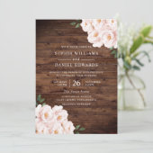 Invitation Beau Mariage rustique rose rose rose élégant (Debout devant)