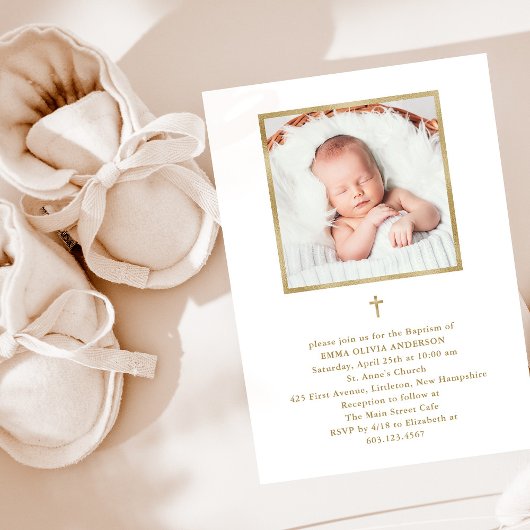 Invitation Beau minimalisme | Baptême photo Faux Gold