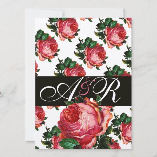 INVITATION BEAU MONOGRAMME FLORAL ROSE PINK (Devant)