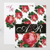 INVITATION BEAU MONOGRAMME FLORAL ROSE PINK (Devant / Derrière)