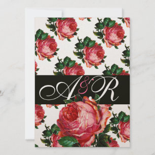 INVITATION BEAU MONOGRAMME FLORAL ROSE PINK