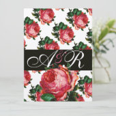 INVITATION BEAU MONOGRAMME FLORAL ROSE ROSE ROSE (Debout devant)