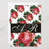 INVITATION BEAU MONOGRAMME FLORAL ROSE ROSE ROSE (Devant / Derrière)