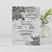 Invitation Beau noir & gris Mariage de fleurs artistiques (Debout devant)