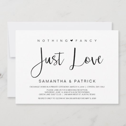 Invitation Beau Noir Rien De Fancy Juste Amour, Elopement (Devant)