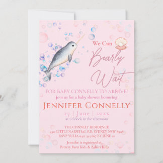 Invitation Beau océan Narwhal coquillages bulles Baby shower