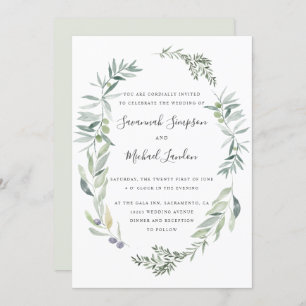 Invitation Beau Olive et mariage de couronne feuille