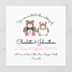 Invitation Beau ours en peluche blanc mariage