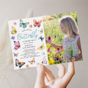 Invitation Beau papillon aquarelle fille photo Anniversaire