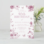 Invitation Beau papillon Vintage Floral 90e anniversaire (Debout devant)