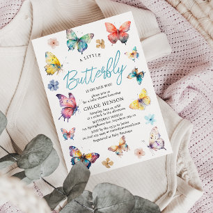 Invitation Beau papillon Watercolor Baby shower fille