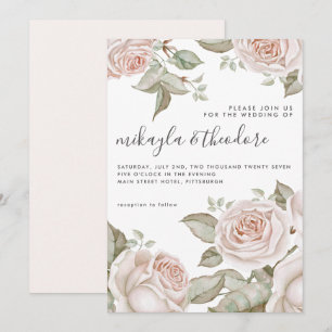 Invitation Beau Peach Blush Roses d'aquarelle