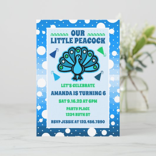 Invitation Beau Peacock Feather Anniversaire (Debout devant)