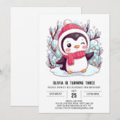 Invitation Beau Pingouin coloré numérique anniversaire (Devant / Derrière)