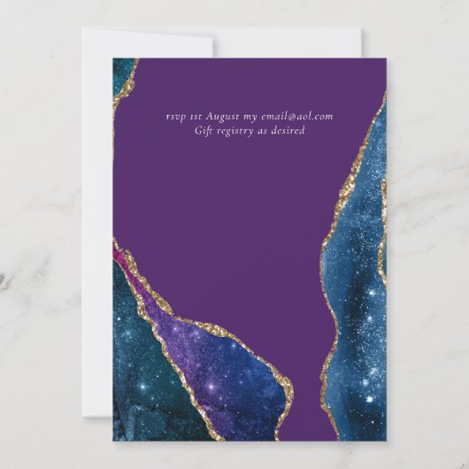 Invitation Beau Purple Turquoise Floral Agate Mariage (Dos)