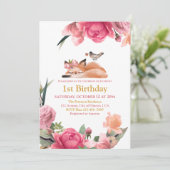 Invitation Beau renard doré et fleurs 1er anniversaire (Debout devant)