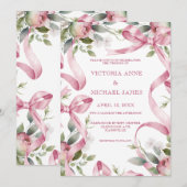 Invitation Beau Ribbons Roses & Mariage Floral. (Devant / Derrière)