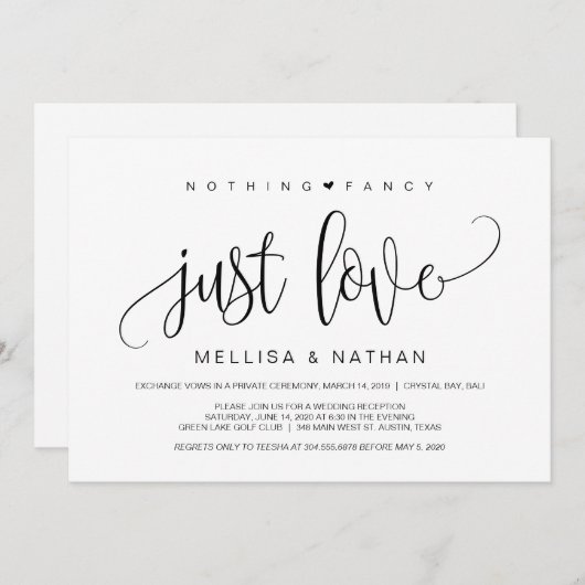 Invitation Beau Rien de Fantaisie Noir Juste Amour, Élitement (Devant / Derrière)