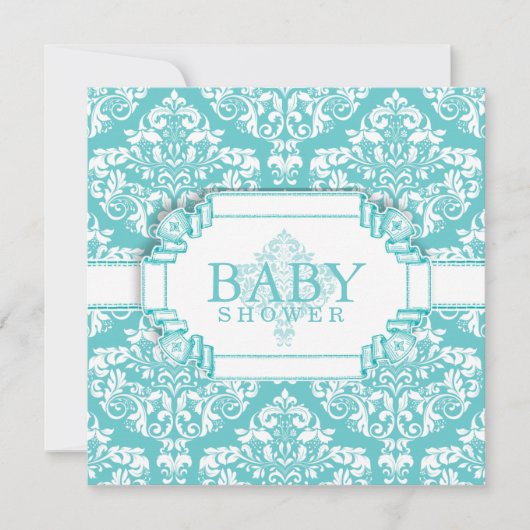 Invitation Beau Robins Oeuf Bleu Damas (Devant)