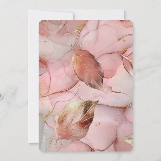 Invitation Beau Romantique Blush Feuille or rose Mariage (Dos)