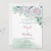 Invitation Beau Rose Aquarelle Delicate Mariage (Devant)