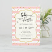 Invitation Beau rose Blancs Or Baby shower Noir (Debout devant)