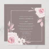 Invitation Beau Rose Blush Dusty Mariage violet (Devant / Derrière)