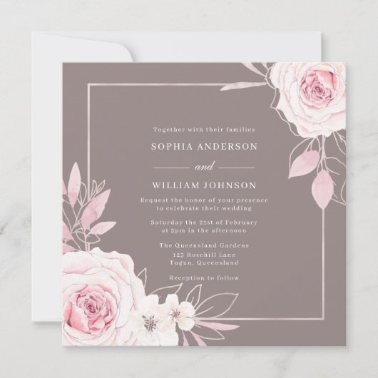 Invitation Beau Rose Blush Dusty Mariage violet (Devant)
