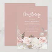Invitation Beau Rose botanique Baptême Christening (Devant / Derrière)