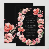 Invitation Beau rose et rouge Mariage de fleurs de pavot noir (Devant / Derrière)