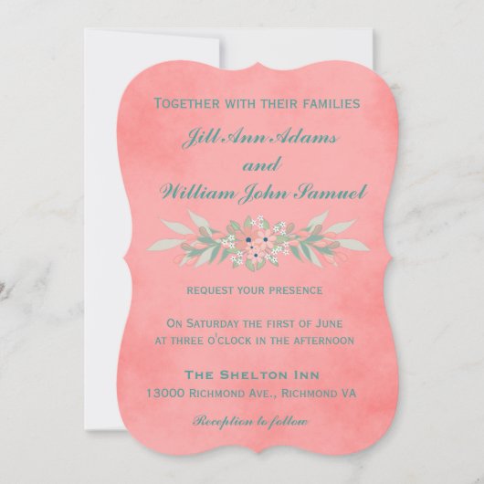 Invitation Beau rose et vert Rustique Mariage floral (Devant)