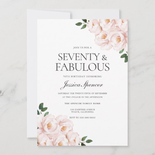 Invitation Beau rose pâle Elégant 70e anniversaire (Devant)