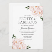 Invitation Beau rose pâle Elégant 80e anniversaire (Devant / Derrière)