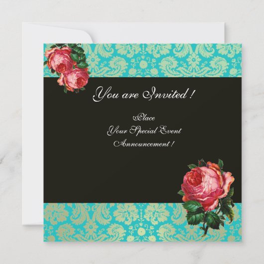 INVITATION BEAU ROSE ROSE BLEU BLEU DAMASK MONOGRAM (Dos)