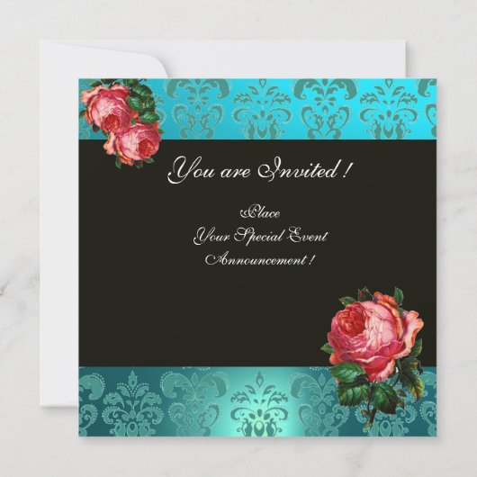INVITATION BEAU ROSE ROSE BLEU BLEU DAMASK MONOGRAM (Dos)