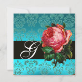 INVITATION BEAU ROSE ROSE BLEU BLEU DAMASK MONOGRAM (Devant)