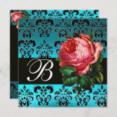 INVITATION BEAU ROSE ROSE BLEU BLEU DAMASK MONOGRAM (Devant / Derrière)