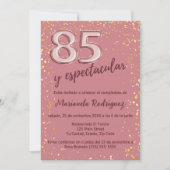 Invitation Beau Rose rose or 85e anniversaire espagnol (Devant)