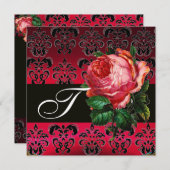 INVITATION BEAU ROSE ROSE ROSE FUCHSIA NOIR DAMASK MONOGRAM (Devant / Derrière)