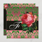 INVITATION BEAU ROSE ROSE VERT NOIR ROSE DAMASK MONOGRAM (Devant / Derrière)