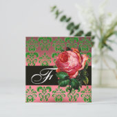 INVITATION BEAU ROSE ROSE VERT NOIR ROSE DAMASK MONOGRAM (Debout devant)