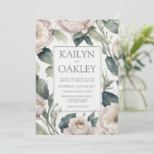 Invitation Beau rose vert pivoine Mariage floral (Debout devant)