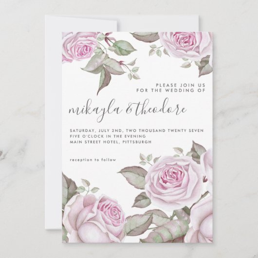 Invitation Beau Roses d'aquarelle violet doux (Devant)