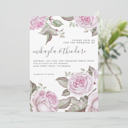 Invitation Beau Roses d'aquarelle violet doux (Debout devant)