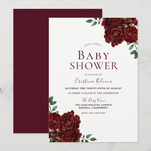 Invitation Beau Roses Rouges Baby shower romantique (Devant / Derrière)