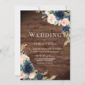 Invitation Beau Rustique Blush & Navy Flowers Mariage (Devant)