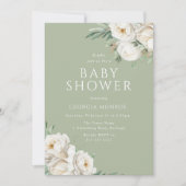 Invitation Beau Sage Vert & Blanc Baby shower Floral (Devant)
