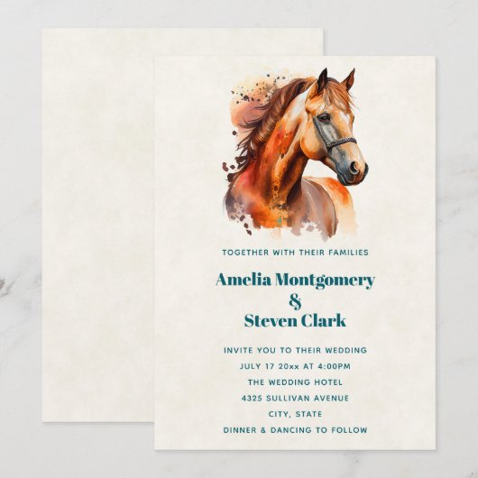 Invitation Beau Sorrel Horse Portrait Mariage (Devant / Derrière)