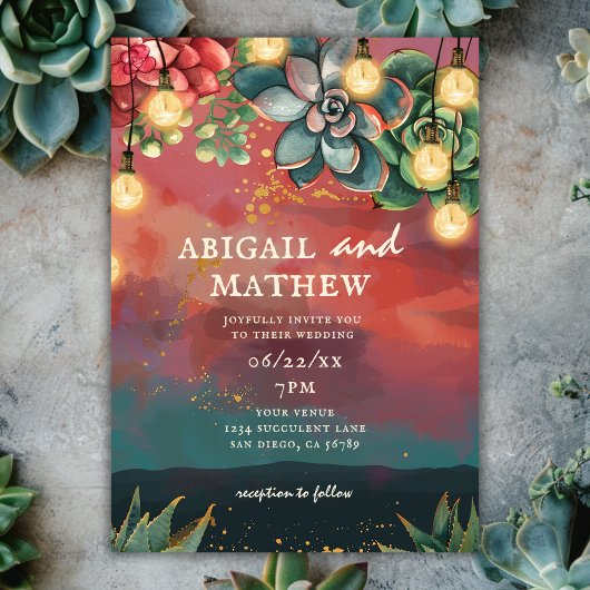 Invitation Beau Succulent Cactus coucher de soleil Mariage