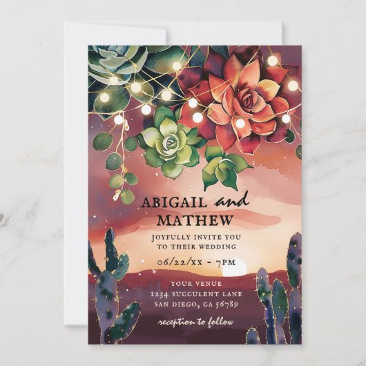 Invitation Beau succulent Cactus Sunset Mariage (Devant)